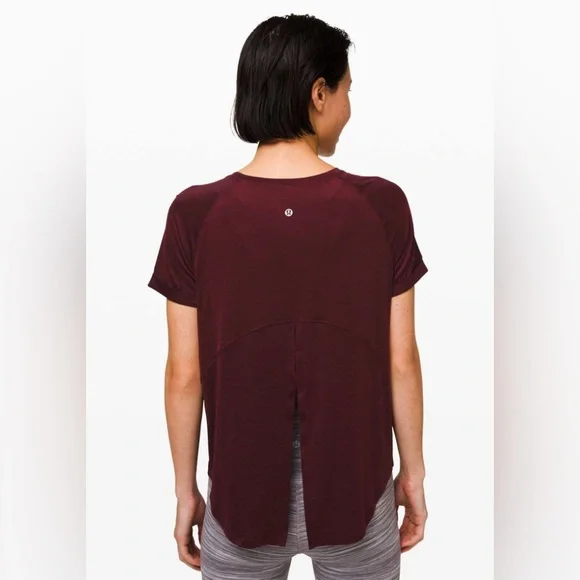 Lululemon Open Up Tie Back Tee Garnet Size 8 - Picture 5 of 7